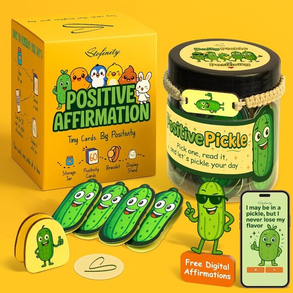 Brand new – Positive Pickle Affirmation Jar | 60 Uplifting Quotes + Bonus gift - Picture 1 of 5